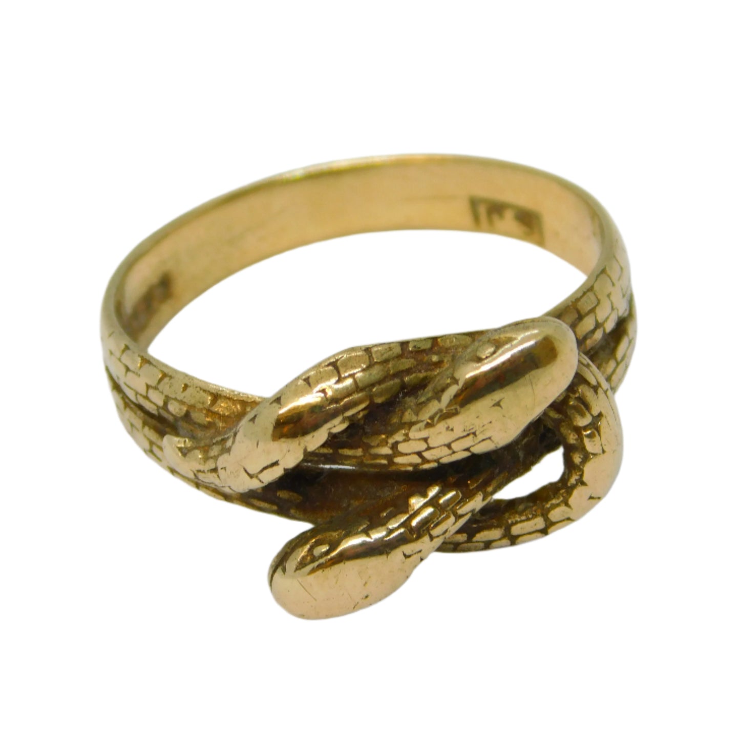 9ct Yellow Gold Entwined Snakes Serpent Dress Ring Vintage 1986 London