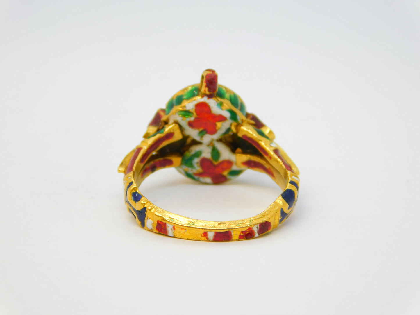 18th Century Mughal High-Carat Gold, Diamond, Ruby & Enamel Ring Antique Indian