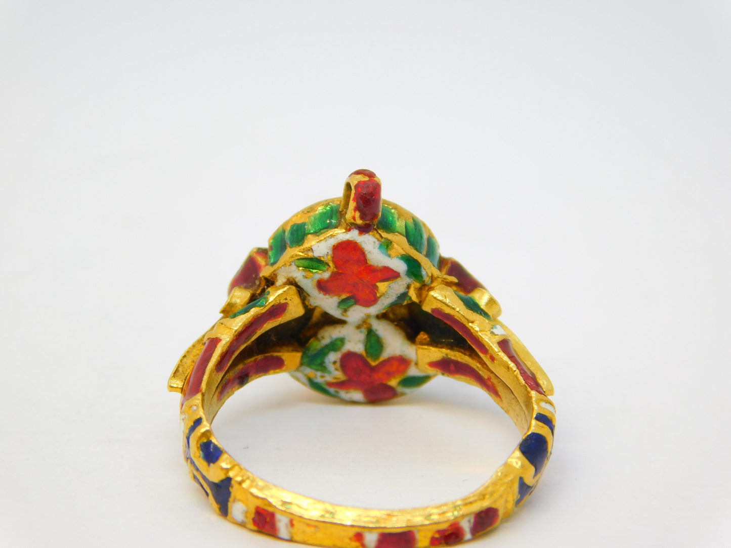 18th Century Mughal High-Carat Gold, Diamond, Ruby & Enamel Ring Antique Indian