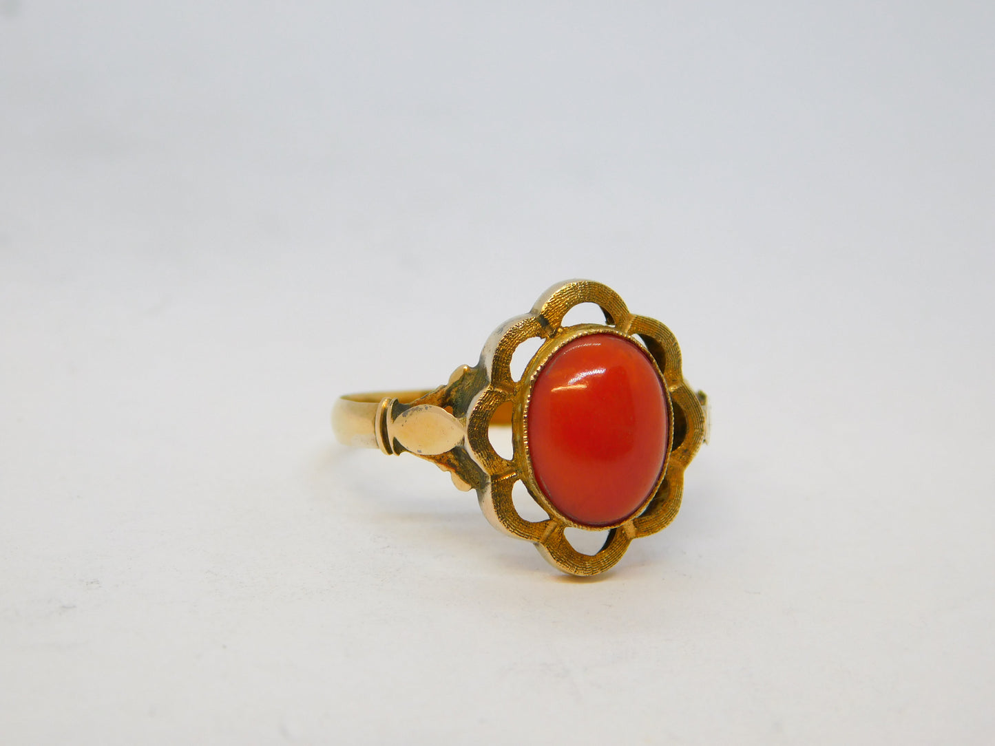19th Century 14ct Yellow Gold Cabochon Coral Floral Dress Ring Antique c1900