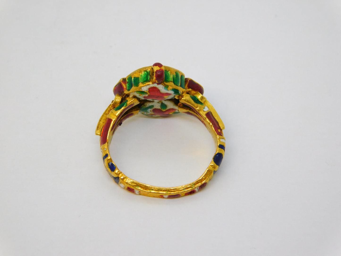 18th Century Mughal High-Carat Gold, Diamond, Ruby & Enamel Ring Antique Indian