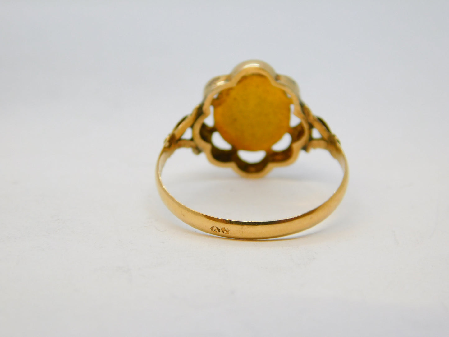 19th Century 14ct Yellow Gold Cabochon Coral Floral Dress Ring Antique c1900