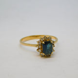 14ct Yellow Gold, 0.5ct Emerald Cut Sapphire & Diamond Engagement Ring Vintage c1970