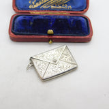 Sterling Silver Floral Pattern Envelope Form Stamp Case Fob Pendant Antique