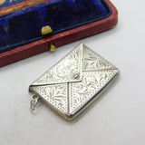 Sterling Silver Floral Pattern Envelope Form Stamp Case Fob Pendant Antique