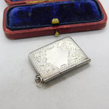 Sterling Silver Floral Pattern Envelope Form Stamp Case Fob Pendant Antique