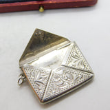 Sterling Silver Floral Pattern Envelope Form Stamp Case Fob Pendant Antique