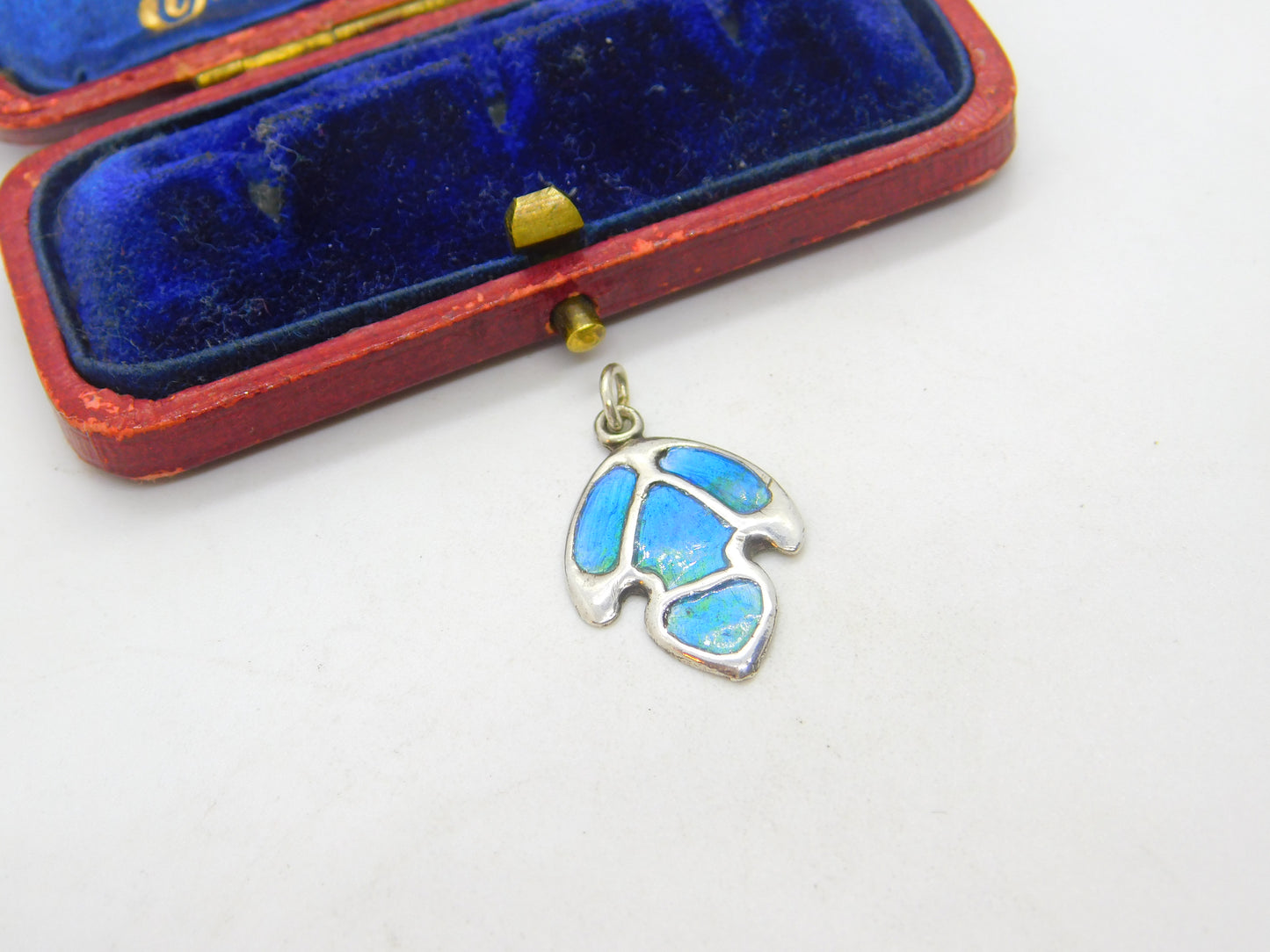 Victorian Art Nouveau Sterling Silver & Enamel Drop Pendant Antique c1890
