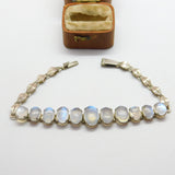 Sterling Silver Graduating Cabochon Moonstone Set Bracelet Antique c1920 Deco