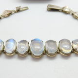 Sterling Silver Graduating Cabochon Moonstone Set Bracelet Antique c1920 Deco