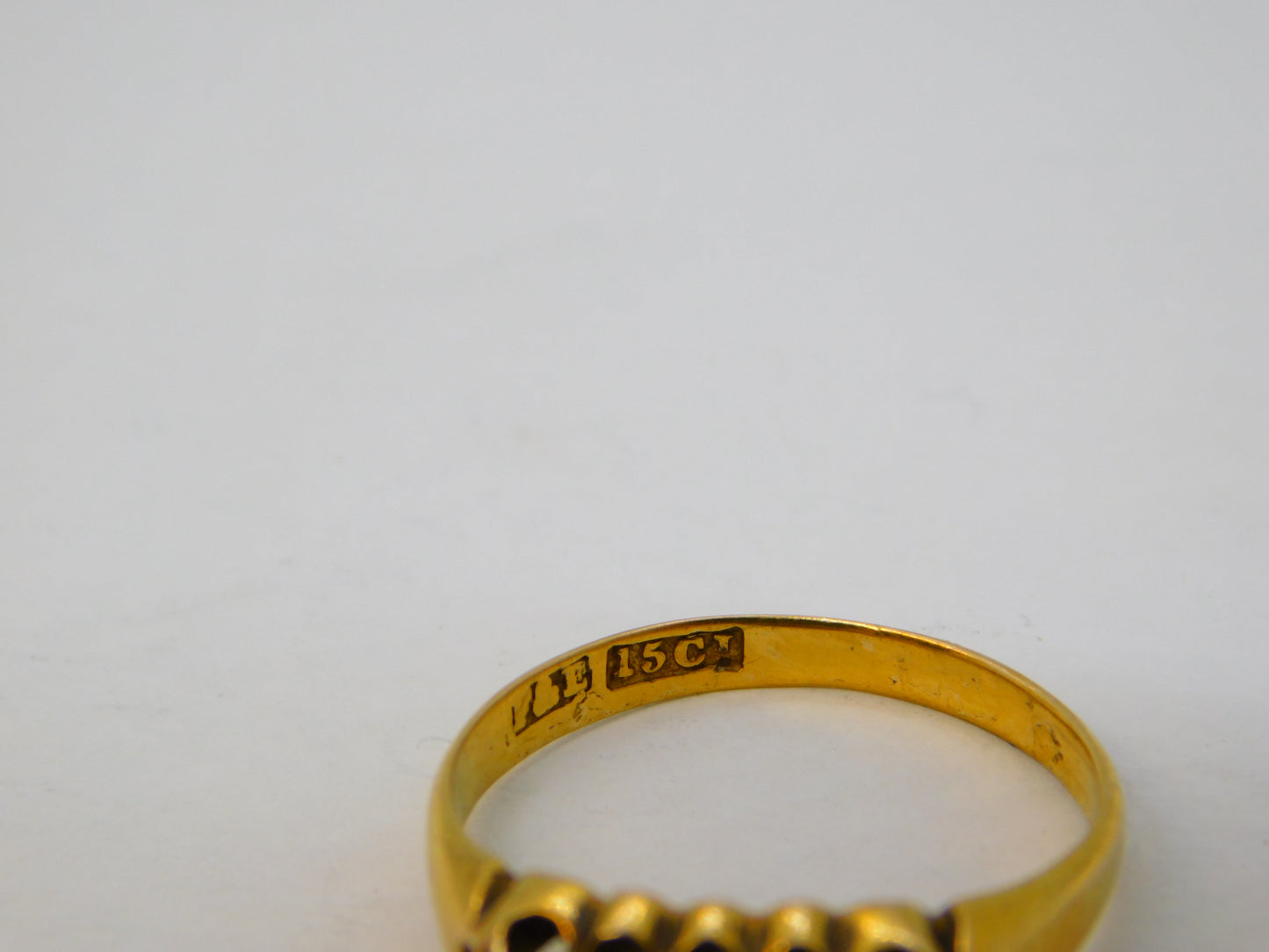 Victorian 15ct Gold, Diamond, Ruby Graduating Boat Ring Antique c1890