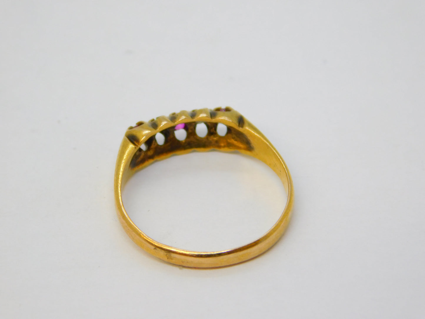 Victorian 15ct Gold, Diamond, Ruby Graduating Boat Ring Antique c1890