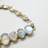 Sterling Silver Graduating Cabochon Moonstone Set Bracelet Antique c1920 Deco