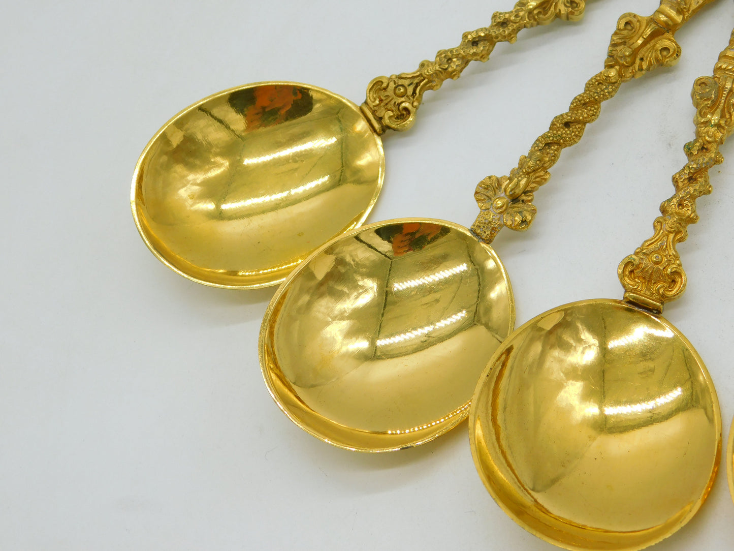 19th Century Set of Four Gold Plated Decorative Apostle Tablespoons Antique c1880