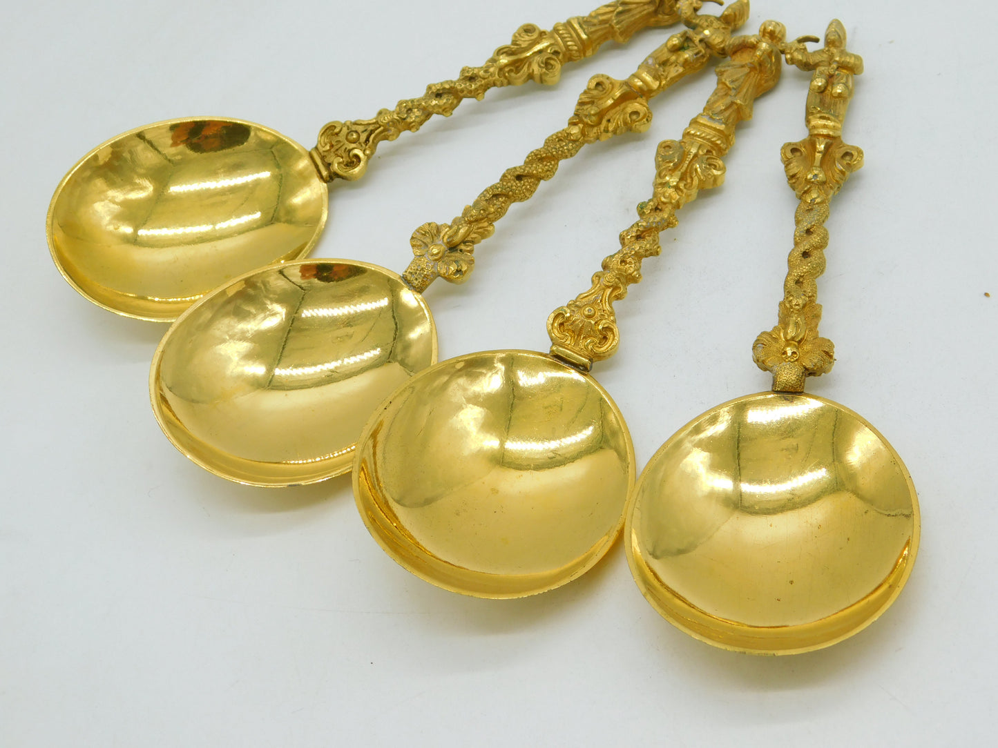 19th Century Set of Four Gold Plated Decorative Apostle Tablespoons Antique c1880