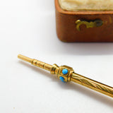 Victorian 9ct Gold Cased, Turquoise Set & Citrine Top Propelling Pencil c1880