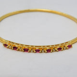 14ct Yellow Gold, Seven-Stone Ruby & Diamond Bangle Bracelet Vintage c1970