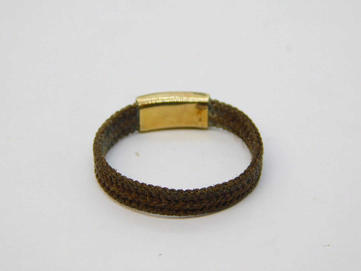 Victorian 9ct Yellow Gold Woven Hair Set Mourning Ring Antique c1840