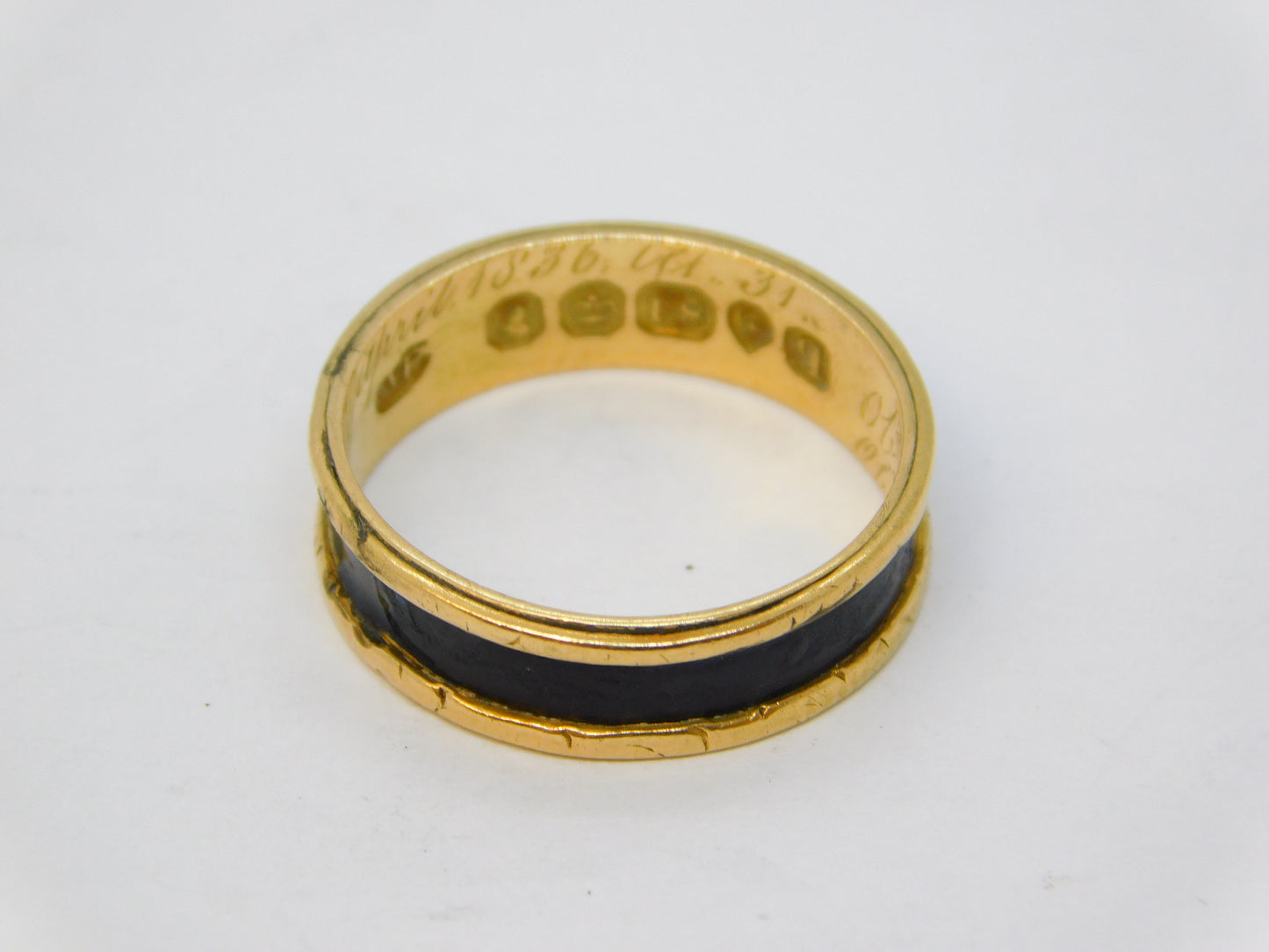 William IV 18ct Gold, Black Enamel Three-Name Mourning Ring Antique 1831 London