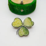 Sterling Silver Connemara Marble Lucky Shamrock Brooch Antique c1920 Irish