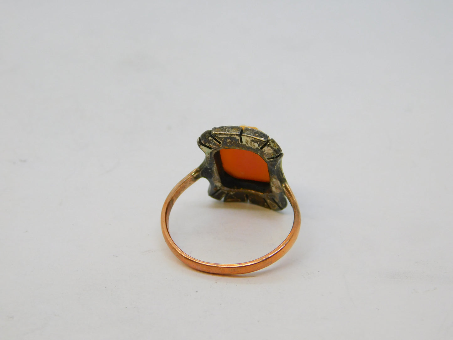 9ct Rose Gold Silver Set Lady in Profile Cameo Dress Ring Antique c1930 Deco