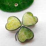 Sterling Silver Connemara Marble Lucky Shamrock Brooch Antique c1920 Irish