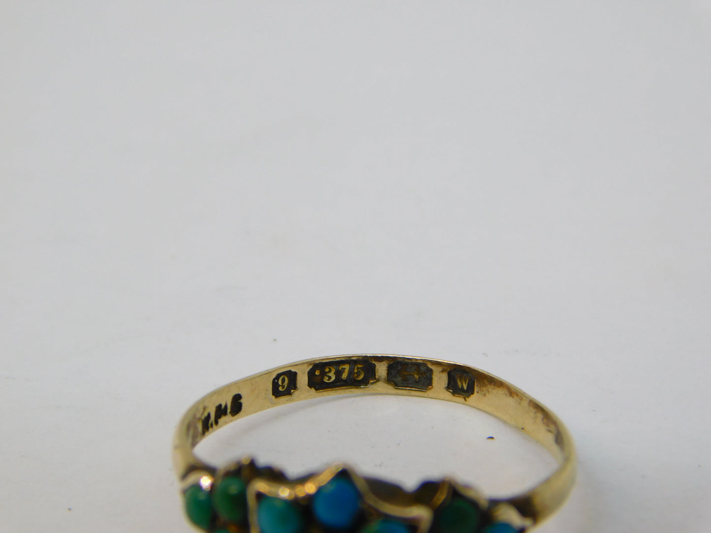 Victorian 9ct Gold, Turquoise, Seed Pearl Floral Ring Antique 1871 Birmingham
