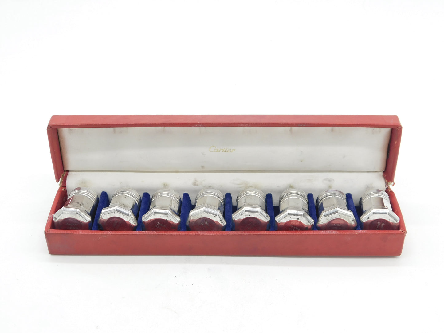 Cartier Boxed Set of Eight Sterling Silver Pepper Pots or Shakers Vintage c1970