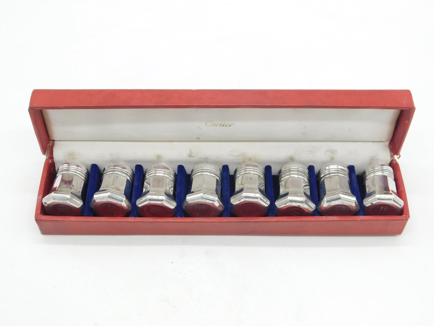 Cartier Boxed Set of Eight Sterling Silver Pepper Pots or Shakers Vintage c1970