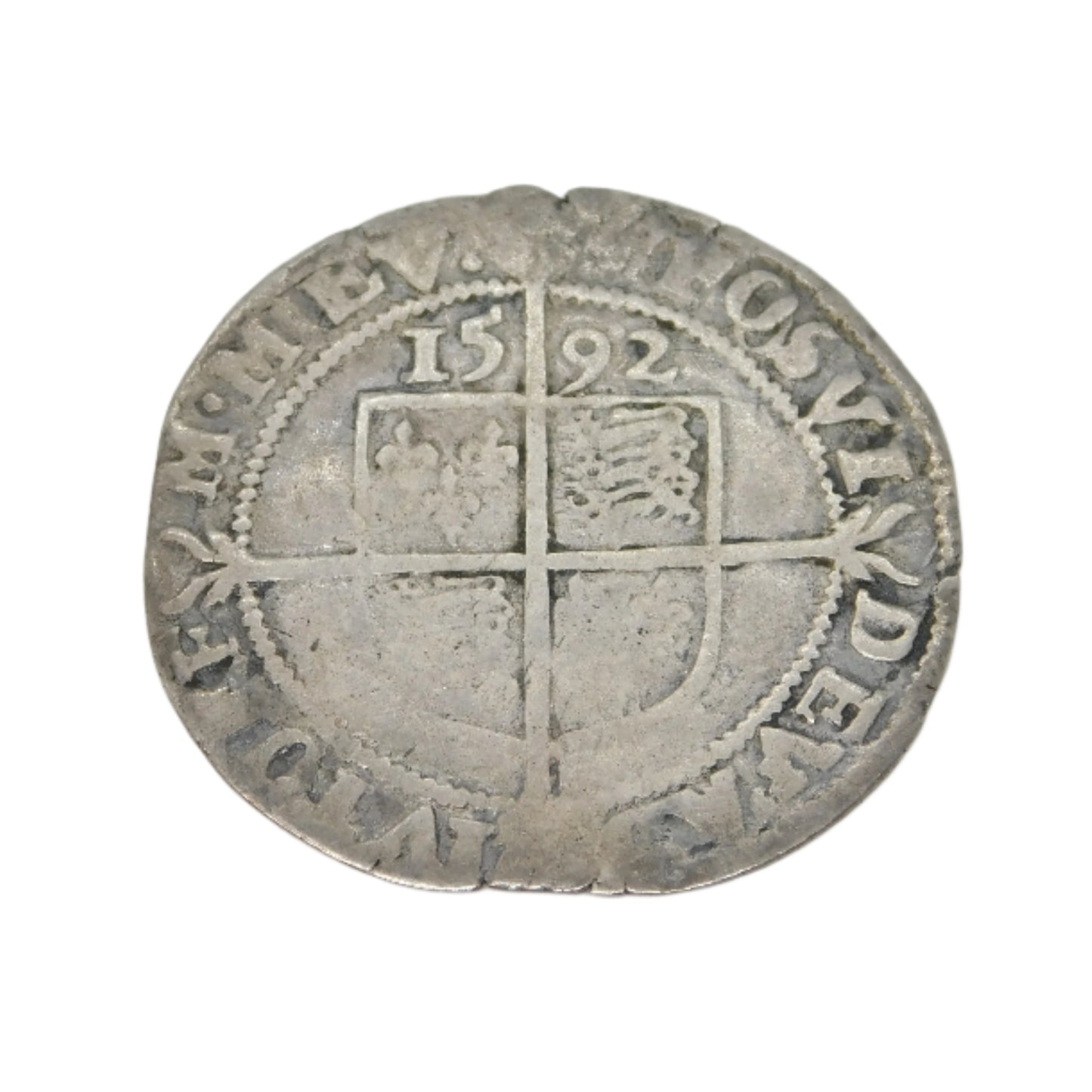 Early-Hammered Elizabeth I Silver Sixpence Coin Antique 1592 Fair Condition