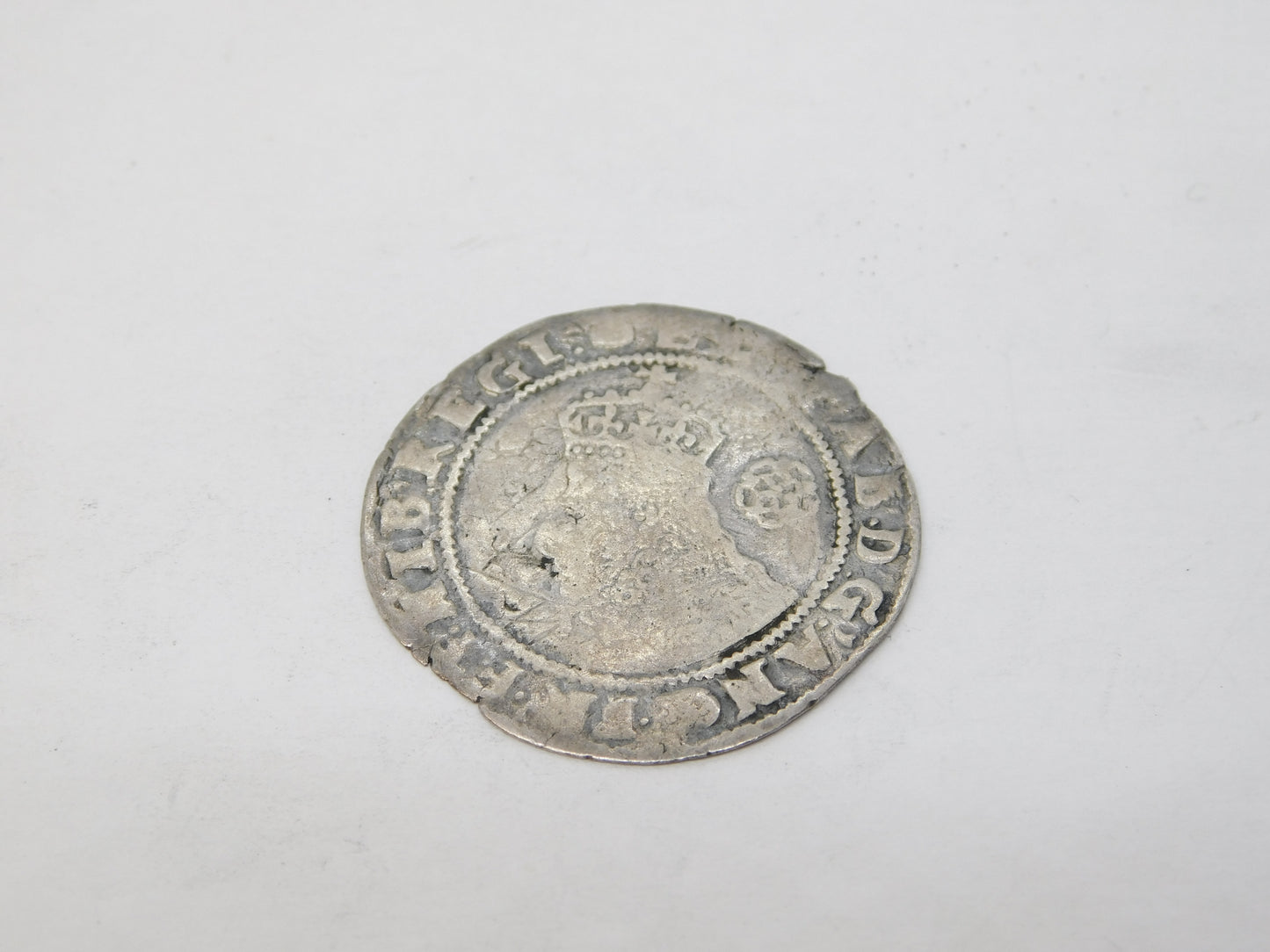 Early-Hammered Elizabeth I Silver Sixpence Coin Antique 1592 Fair Condition