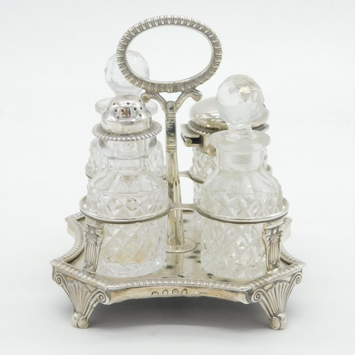 George III Sterling Silver & Cut Glass Cruet Set Antique 1820 London