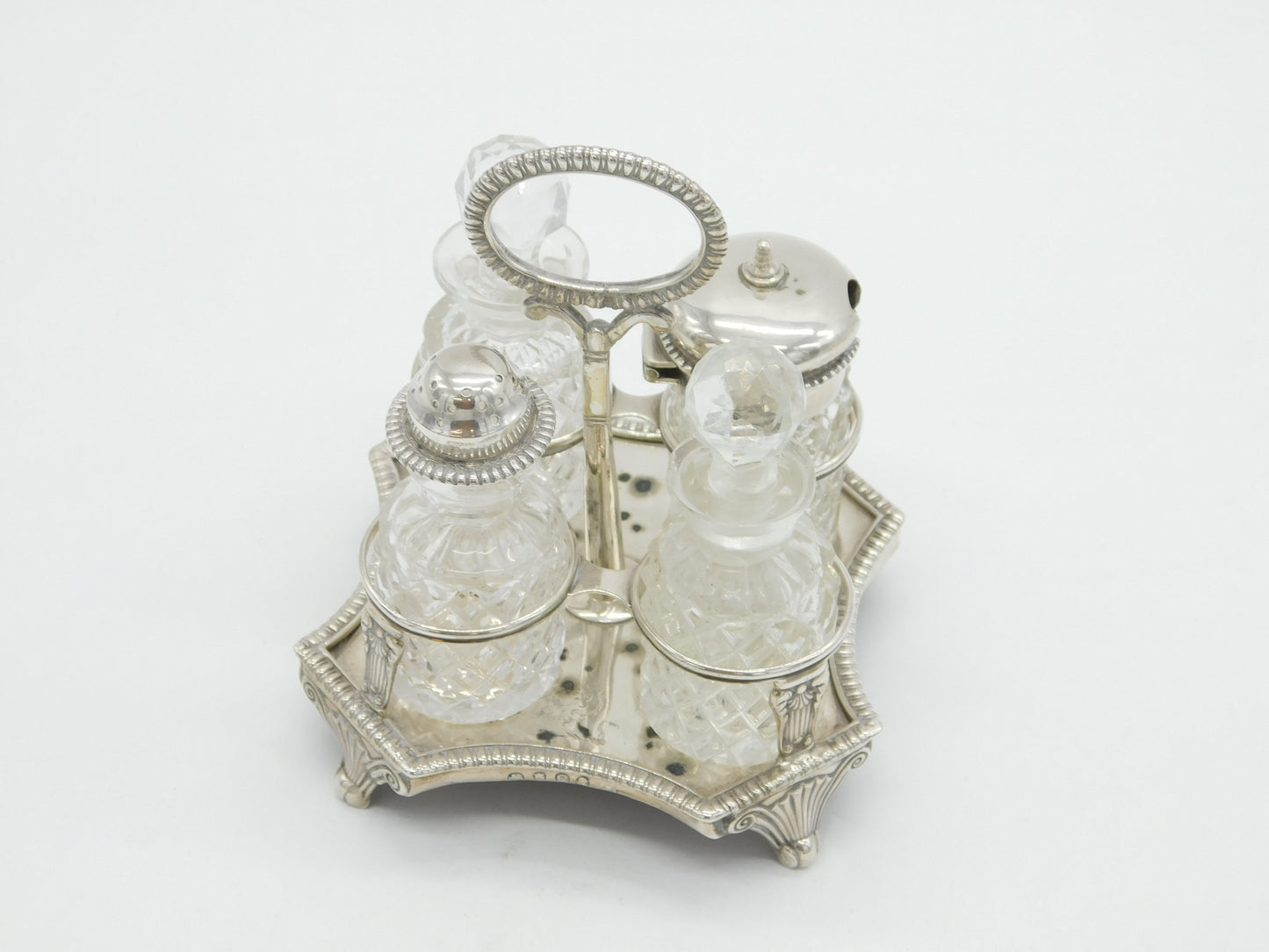George III Sterling Silver & Cut Glass Cruet Set Antique 1820 London