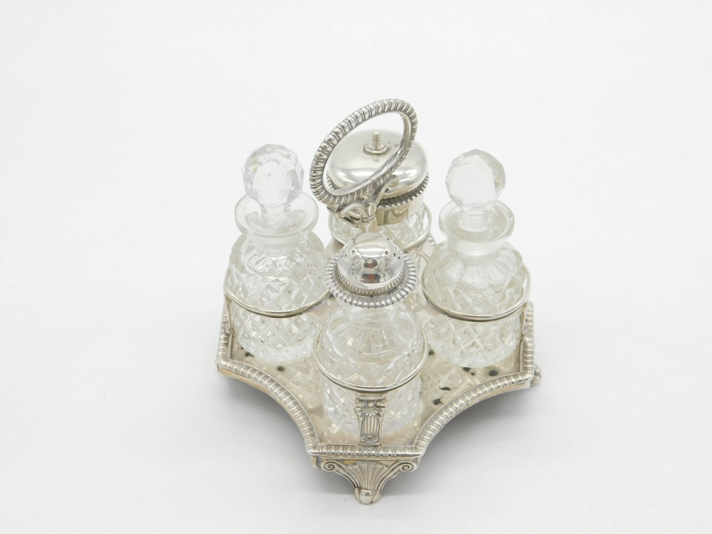 George III Sterling Silver & Cut Glass Cruet Set Antique 1820 London