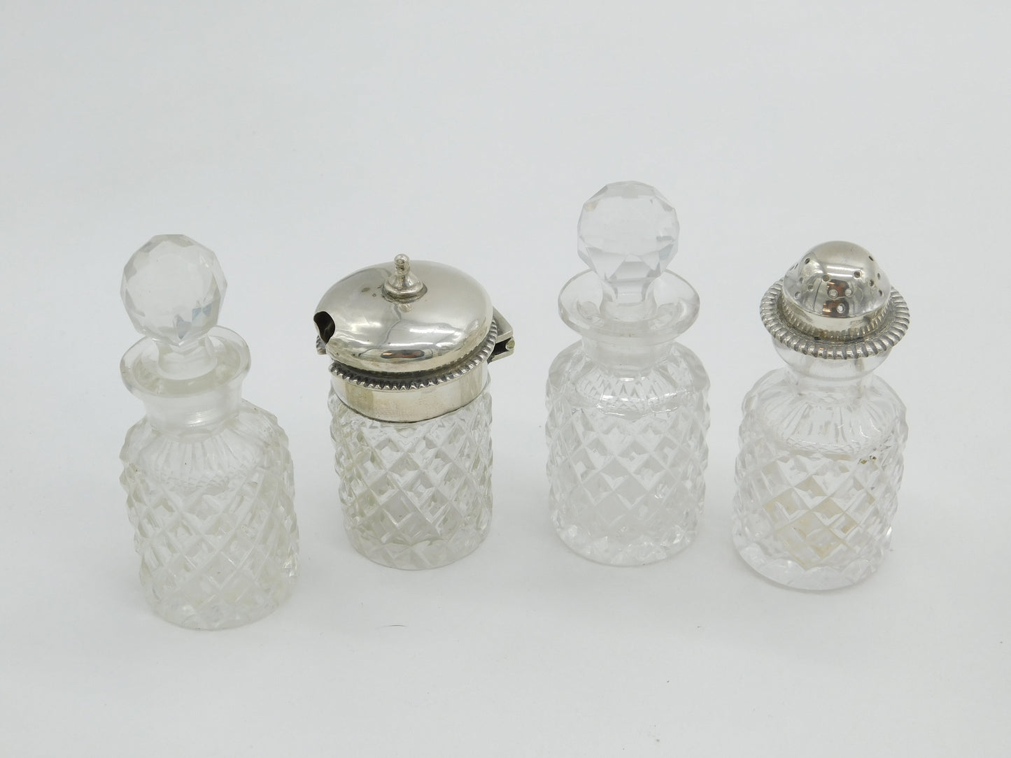 George III Sterling Silver & Cut Glass Cruet Set Antique 1820 London