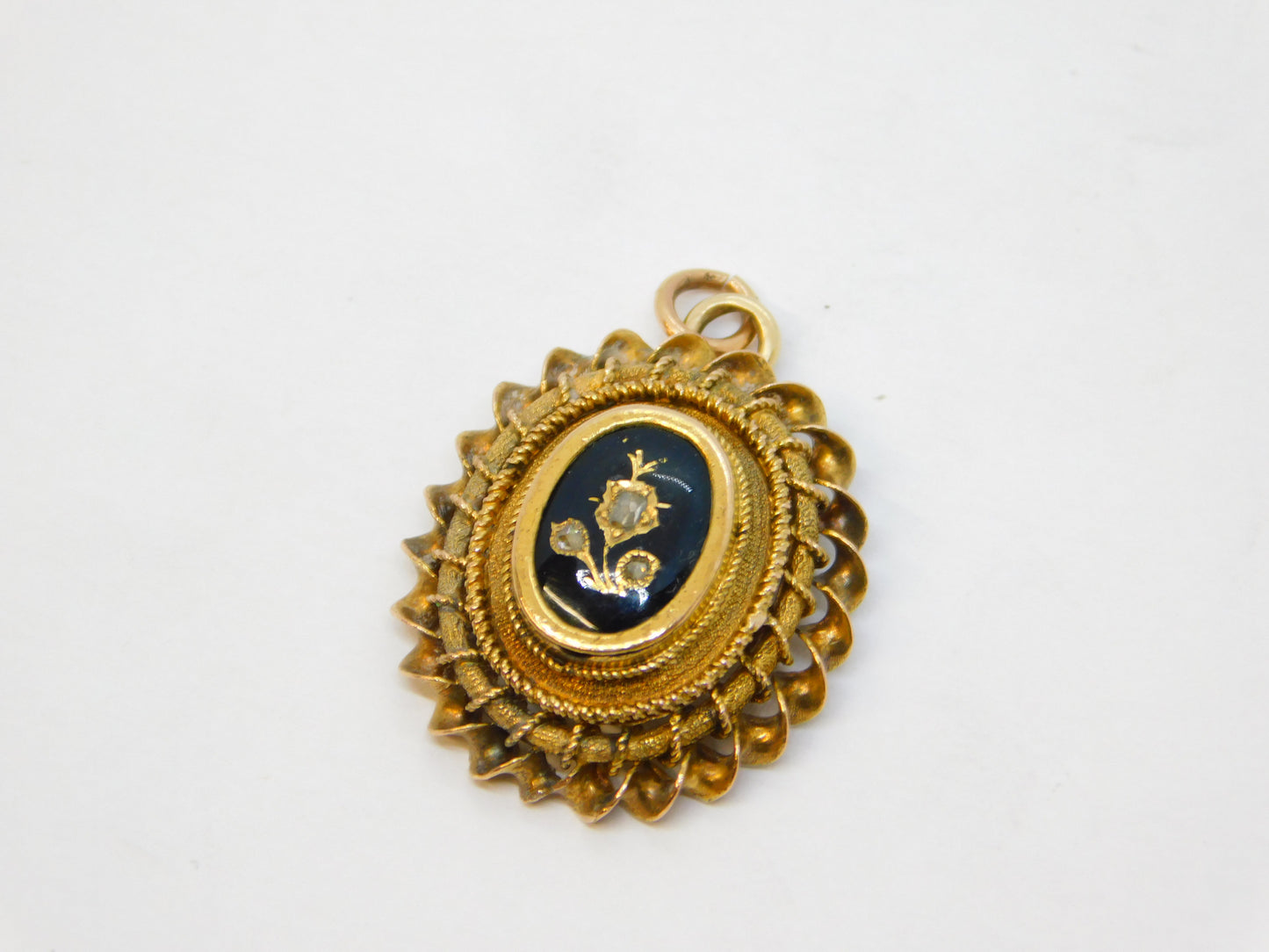 George III 18ct Gold, Enamel, Old-Cut Diamond Drop Pendant Antique c1800