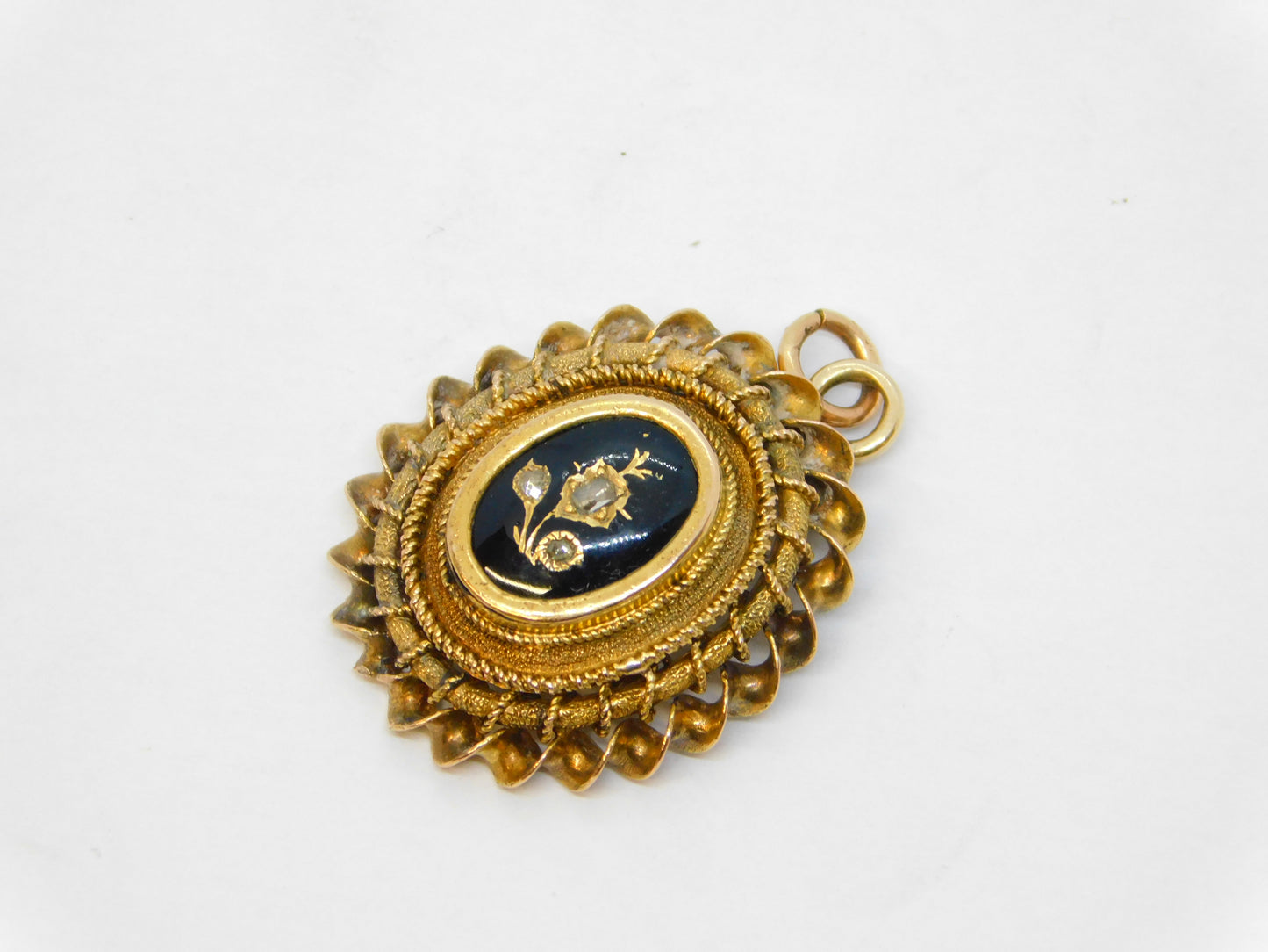 George III 18ct Gold, Enamel, Old-Cut Diamond Drop Pendant Antique c1800