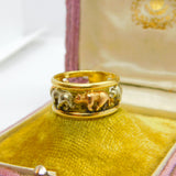 Italian 18ct Three Colour Walking Grizzly Bear Band Ring Vintage c1980