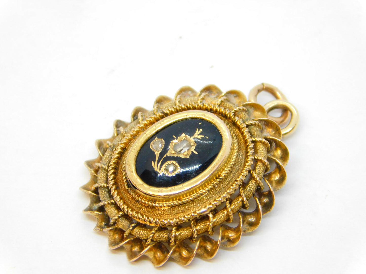 George III 18ct Gold, Enamel, Old-Cut Diamond Drop Pendant Antique c1800