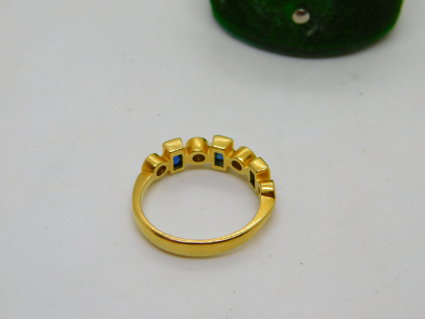 18ct Yellow Gold, Sapphire & Diamond Modernist Band Ring Vintage 1973 London
