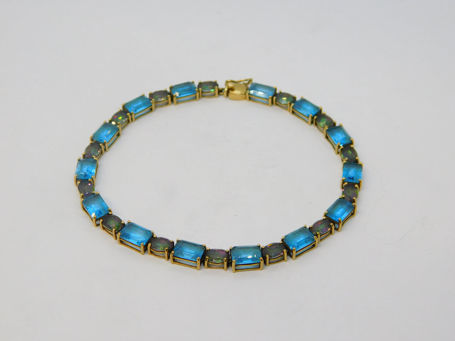 9ct Yellow Gold, Mystic & Blue Topaz Gemstone Bracelet Vintage c1990