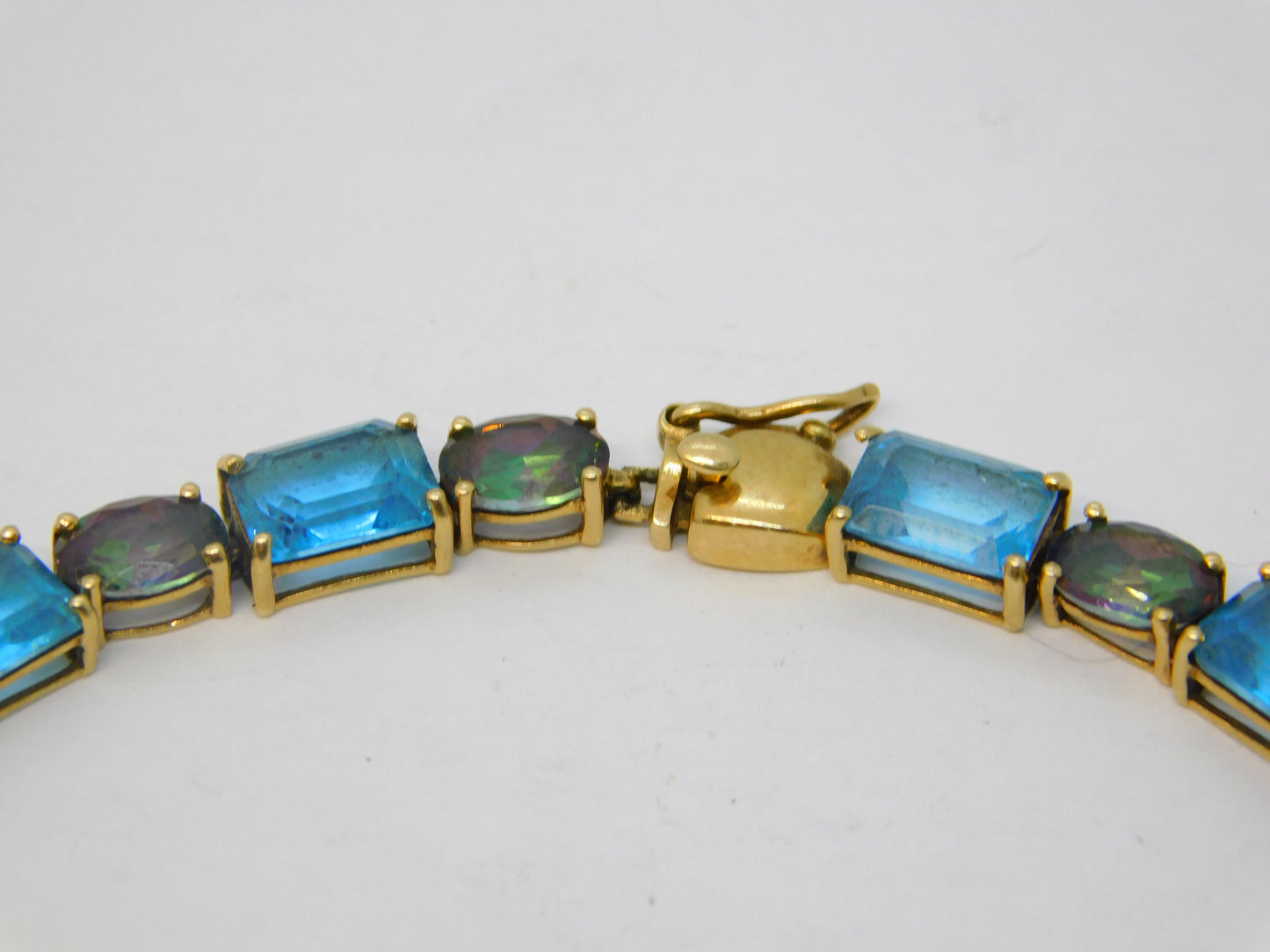 9ct Yellow Gold, Mystic & Blue Topaz Gemstone Bracelet Vintage c1990