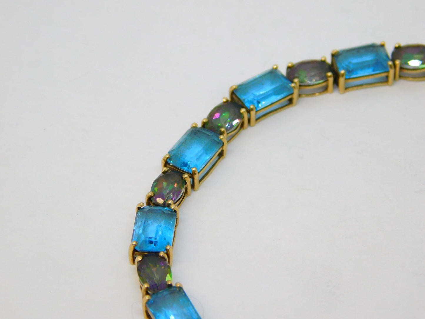 9ct Yellow Gold, Mystic & Blue Topaz Gemstone Bracelet Vintage c1990