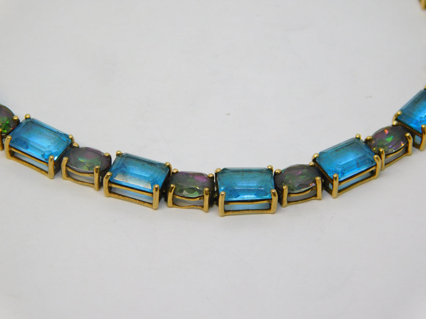 9ct Yellow Gold, Mystic & Blue Topaz Gemstone Bracelet Vintage c1990