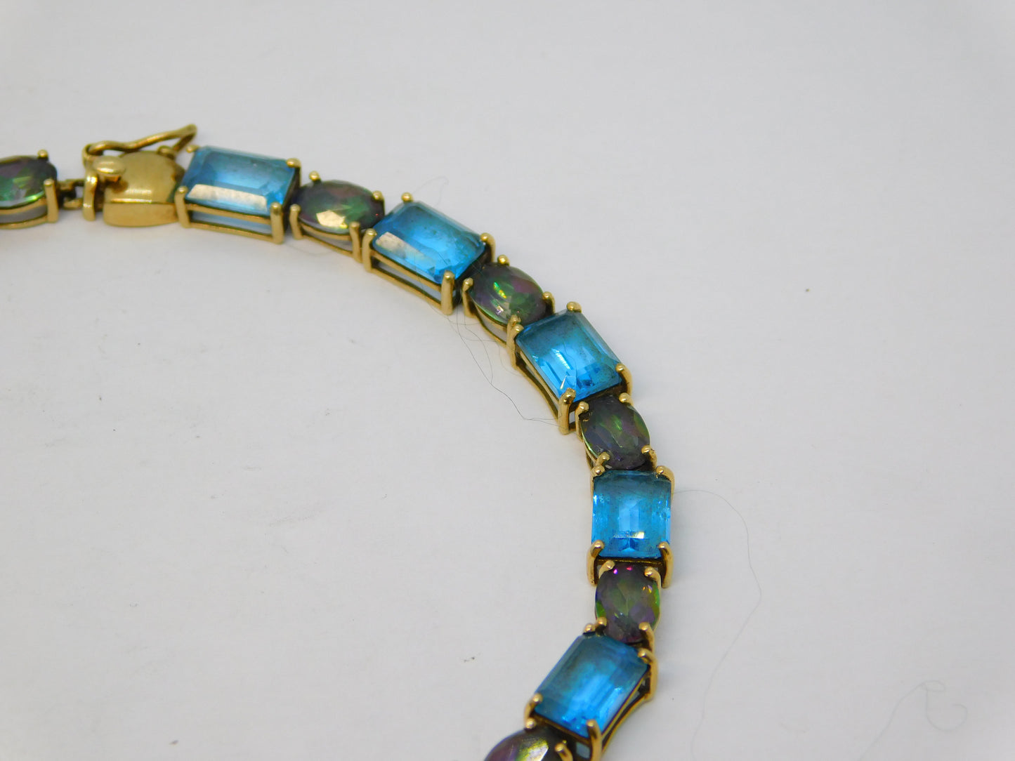 9ct Yellow Gold, Mystic & Blue Topaz Gemstone Bracelet Vintage c1990
