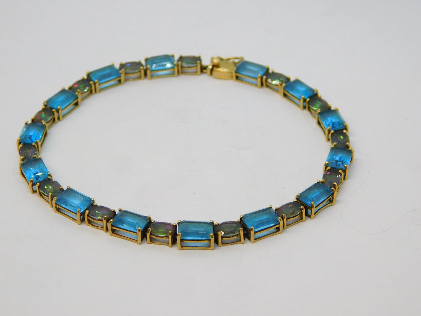 9ct Yellow Gold, Mystic & Blue Topaz Gemstone Bracelet Vintage c1990