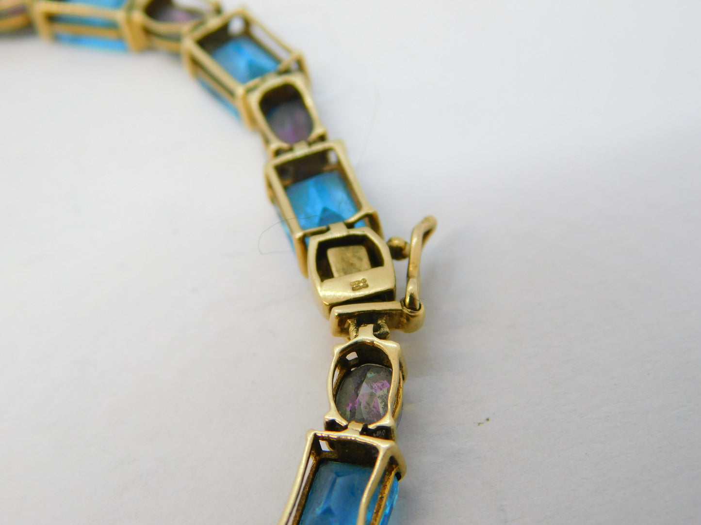 9ct Yellow Gold, Mystic & Blue Topaz Gemstone Bracelet Vintage c1990