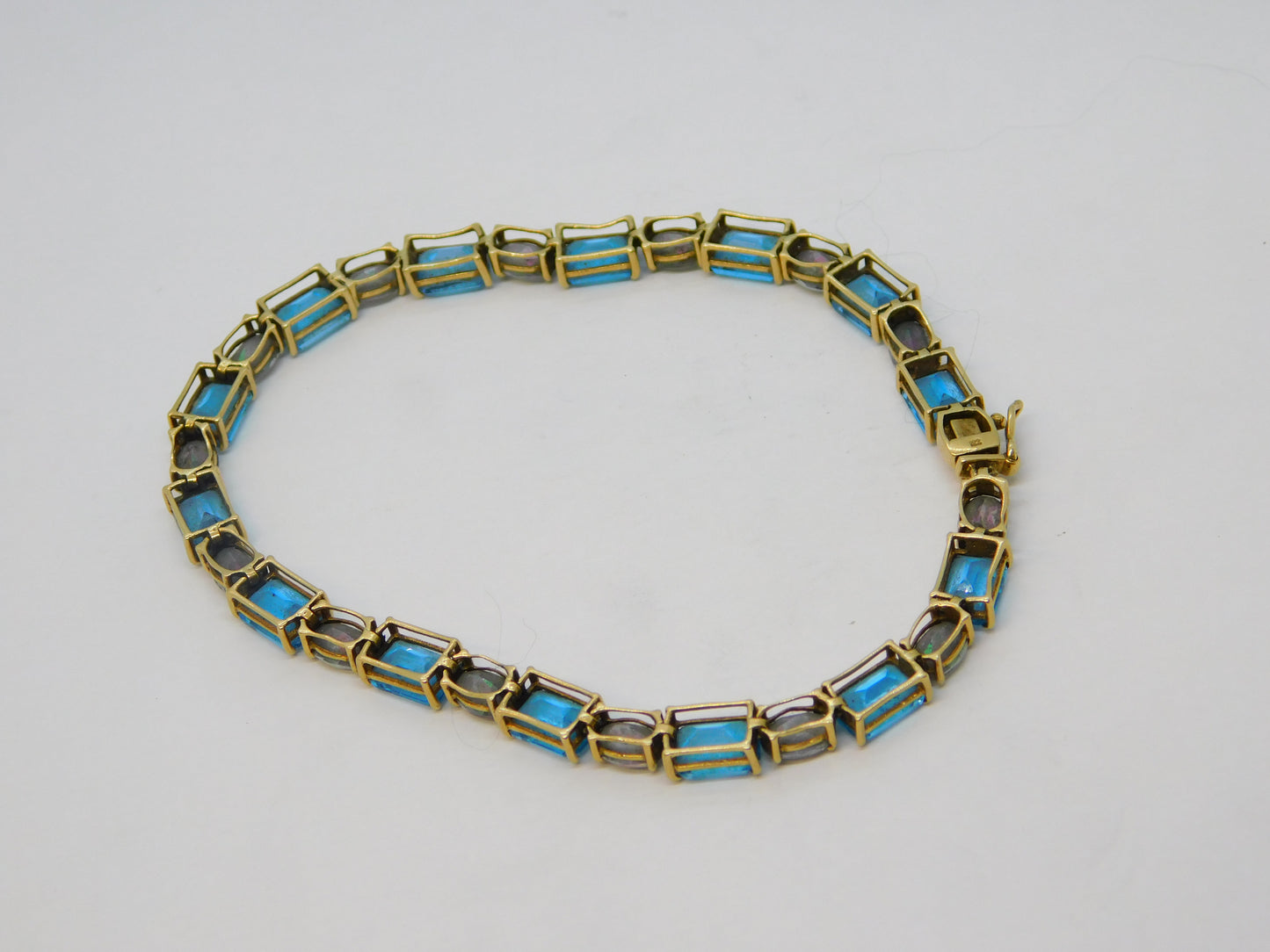 9ct Yellow Gold, Mystic & Blue Topaz Gemstone Bracelet Vintage c1990