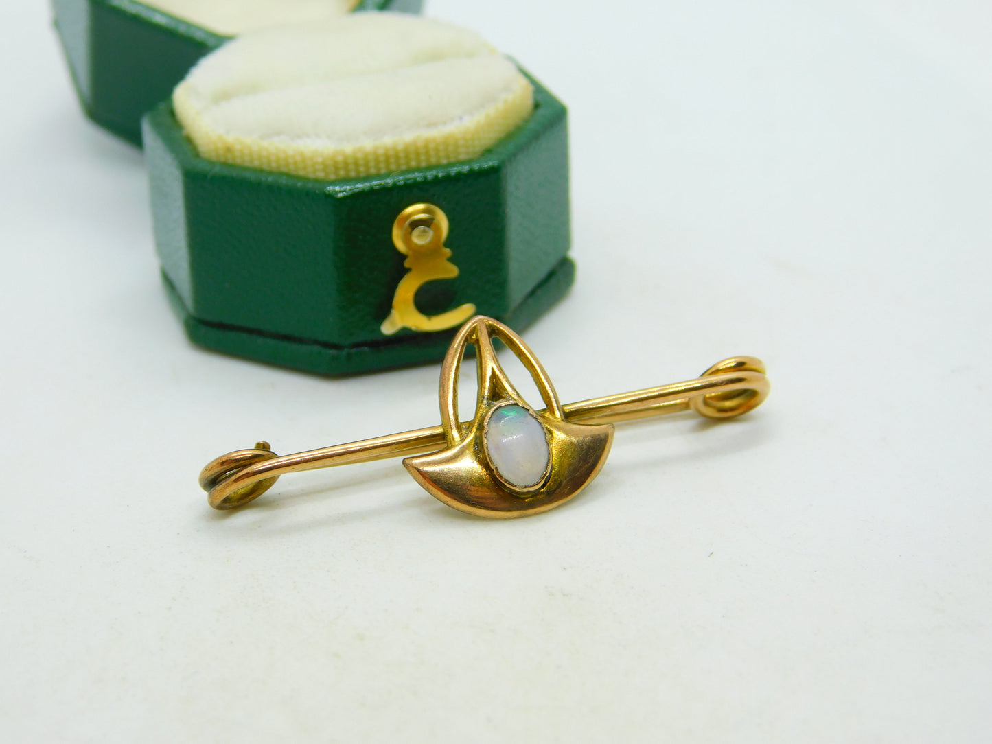 Edwardian 9ct Gold Murrle Bennett Style Opal Brooch Antique c1910 Art Nouveau