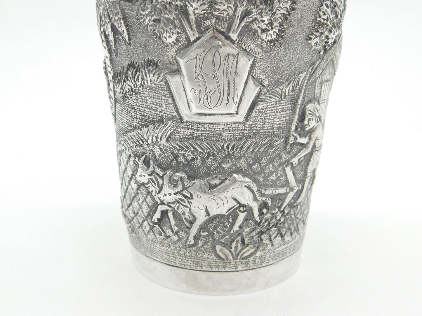 20th Century Burmese Sterling Silver Farm Pattern Cocktail Shaker Antique c1920